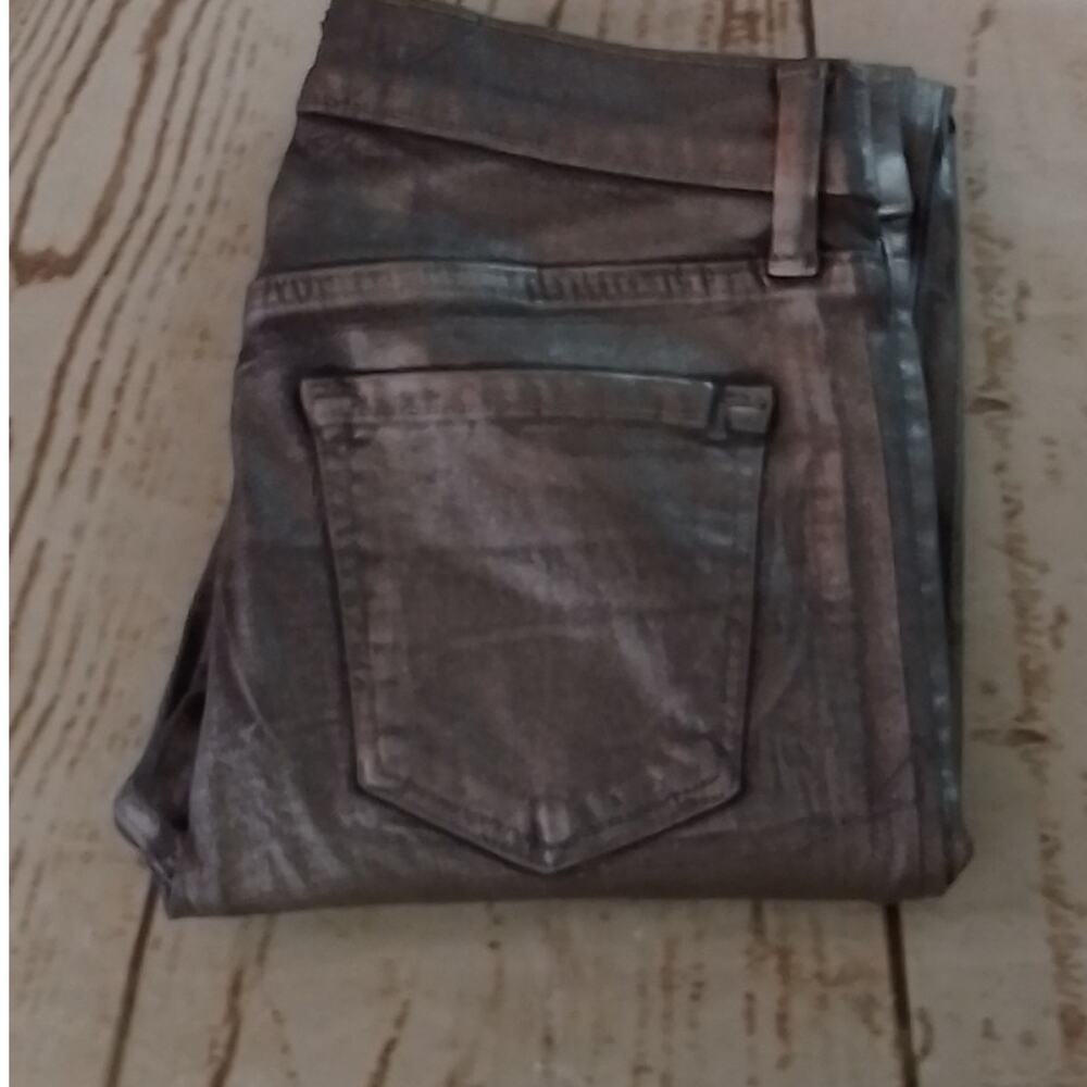 J Brand For Neiman Marcus Super Skinny‎ Mid Rise Chrome Crinkle Jeans Size 25